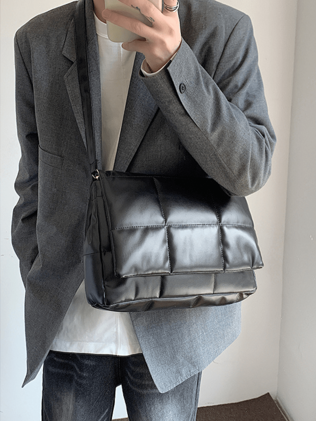 silk filling leather crossbody messenger bag A0074