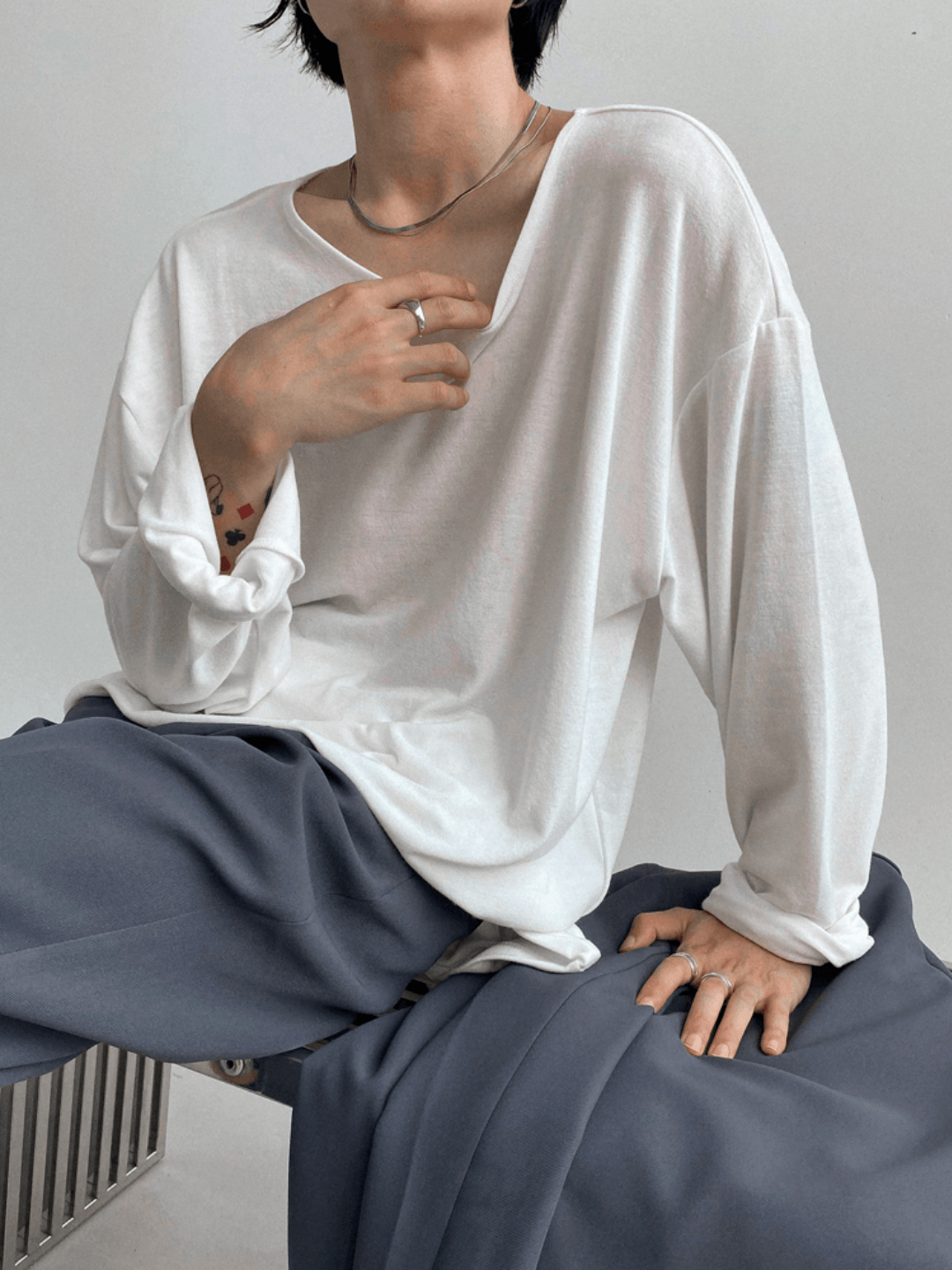 [GENESISBOY] Wool feel fabric high T-shirt J0103