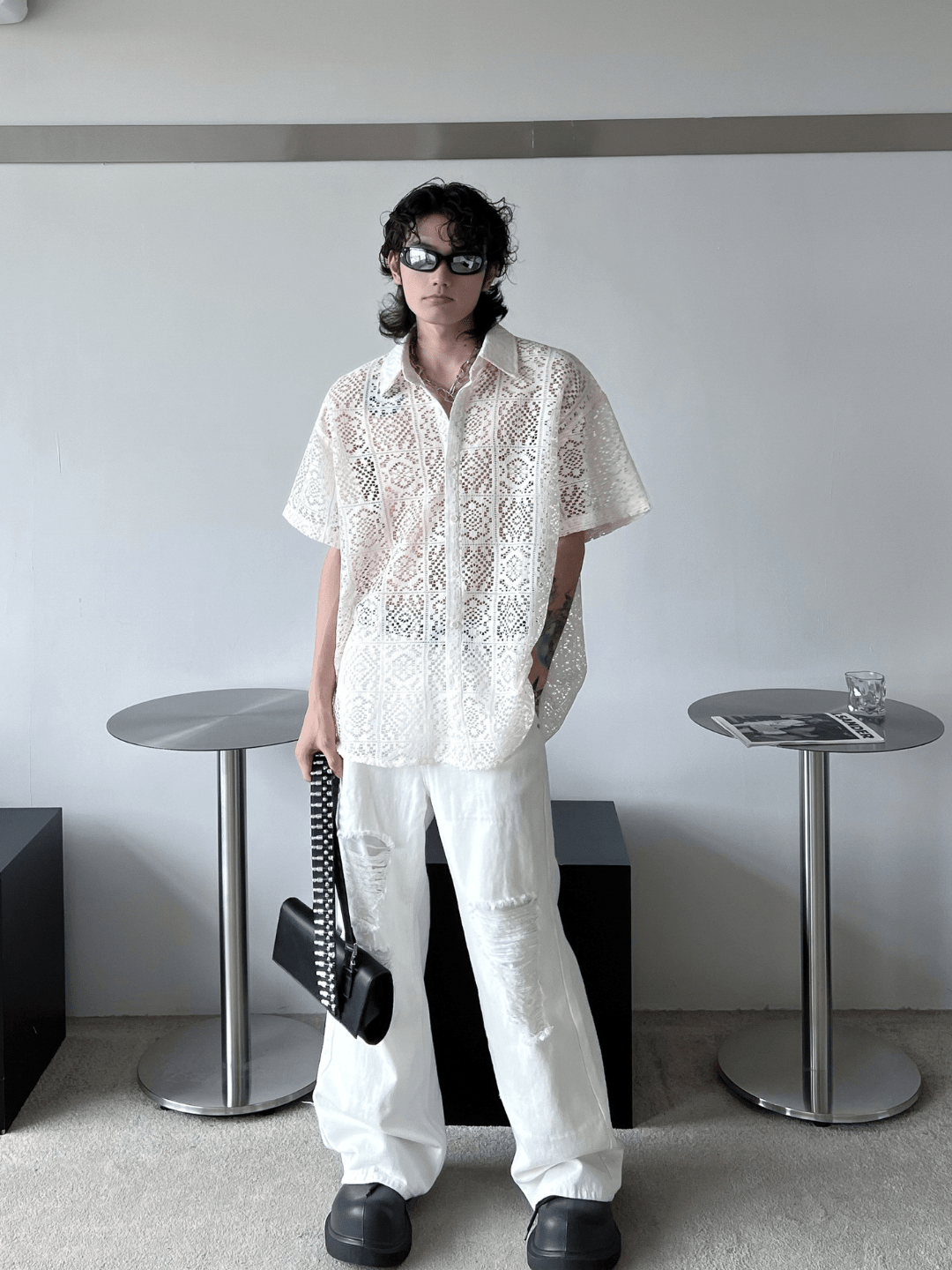 hollow design sense loose shirts J0123