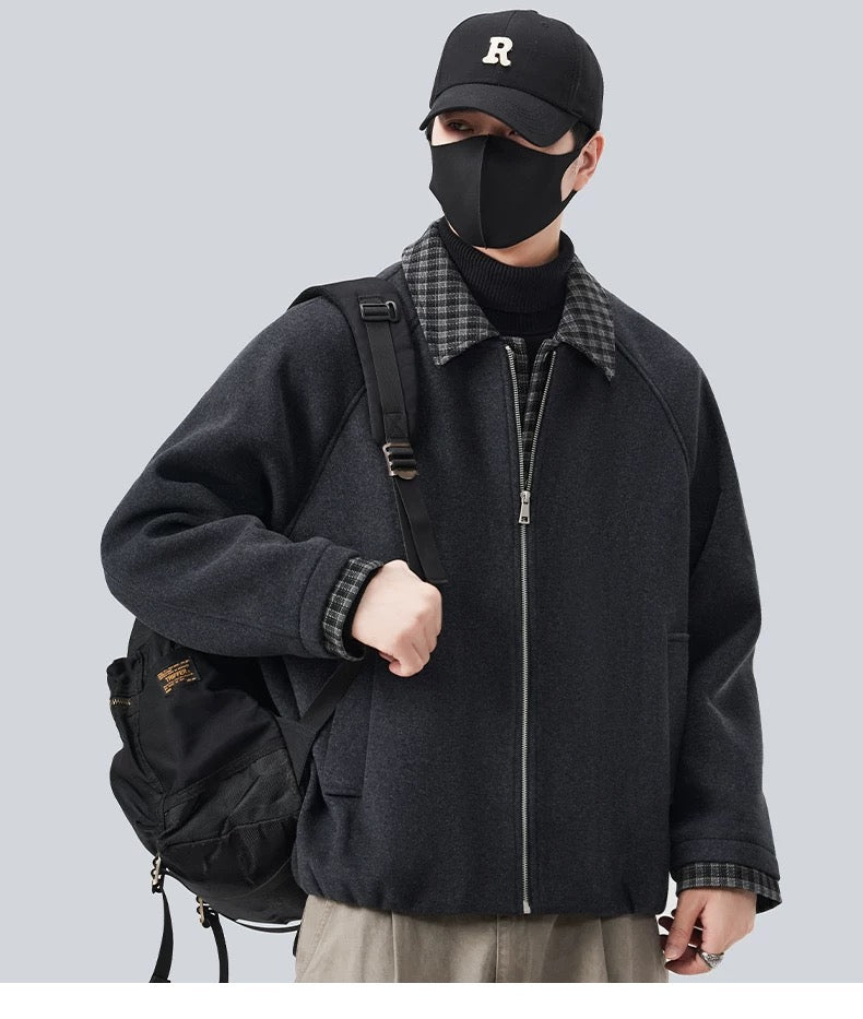 Chaqueta acolchada holgada de lana de oveja para hombre T0247