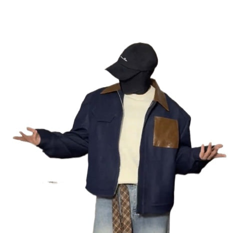 Leather shoulder padded short jacket T0127