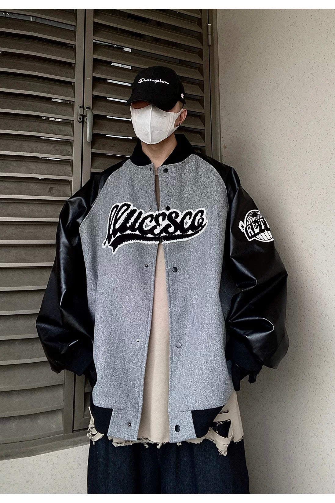 Men’s Hip Hop Varsity Jacket Streetwear Embroidered Baseball Bomber Retro Loose Fit Coat T0078