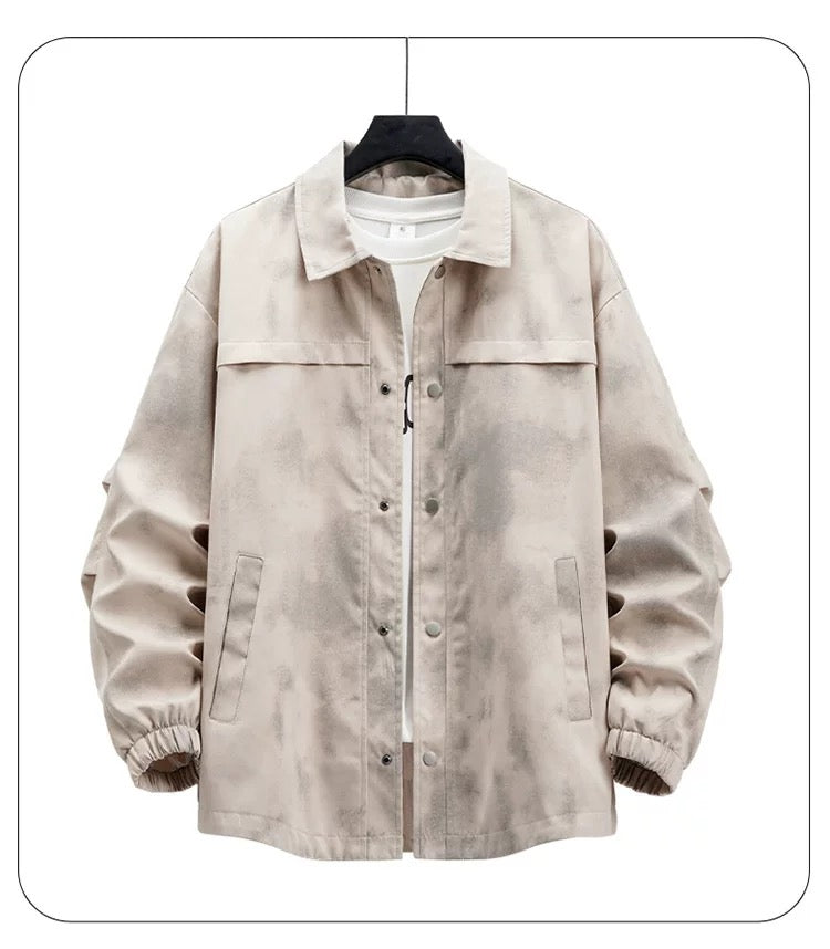 Chaqueta vintage lavada con efecto sucio para hombre – Ropa de calle retro americana T0087