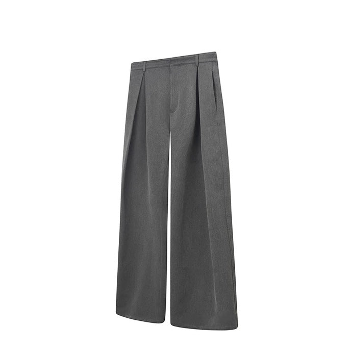 Men’s Pleated A-Line Flare TR Trousers – 3D Wide-Leg Tailored Street Pants B0072