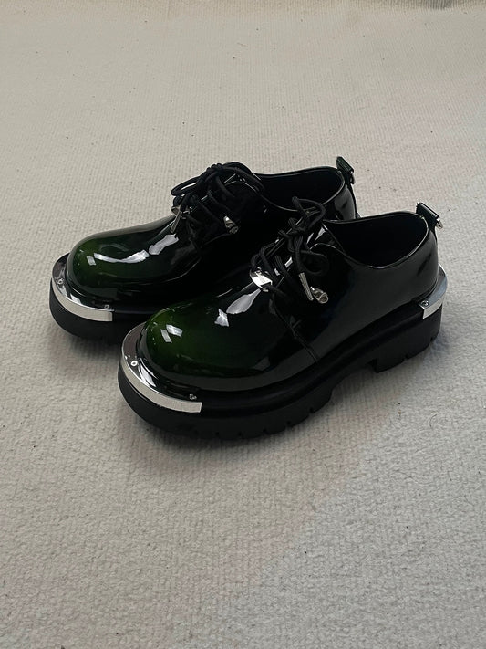 Men’s Patent Leather Chunky Derby Loafers Slip-On Dress Shoes Thick Sole Elevator Casual Business Shoes S0014