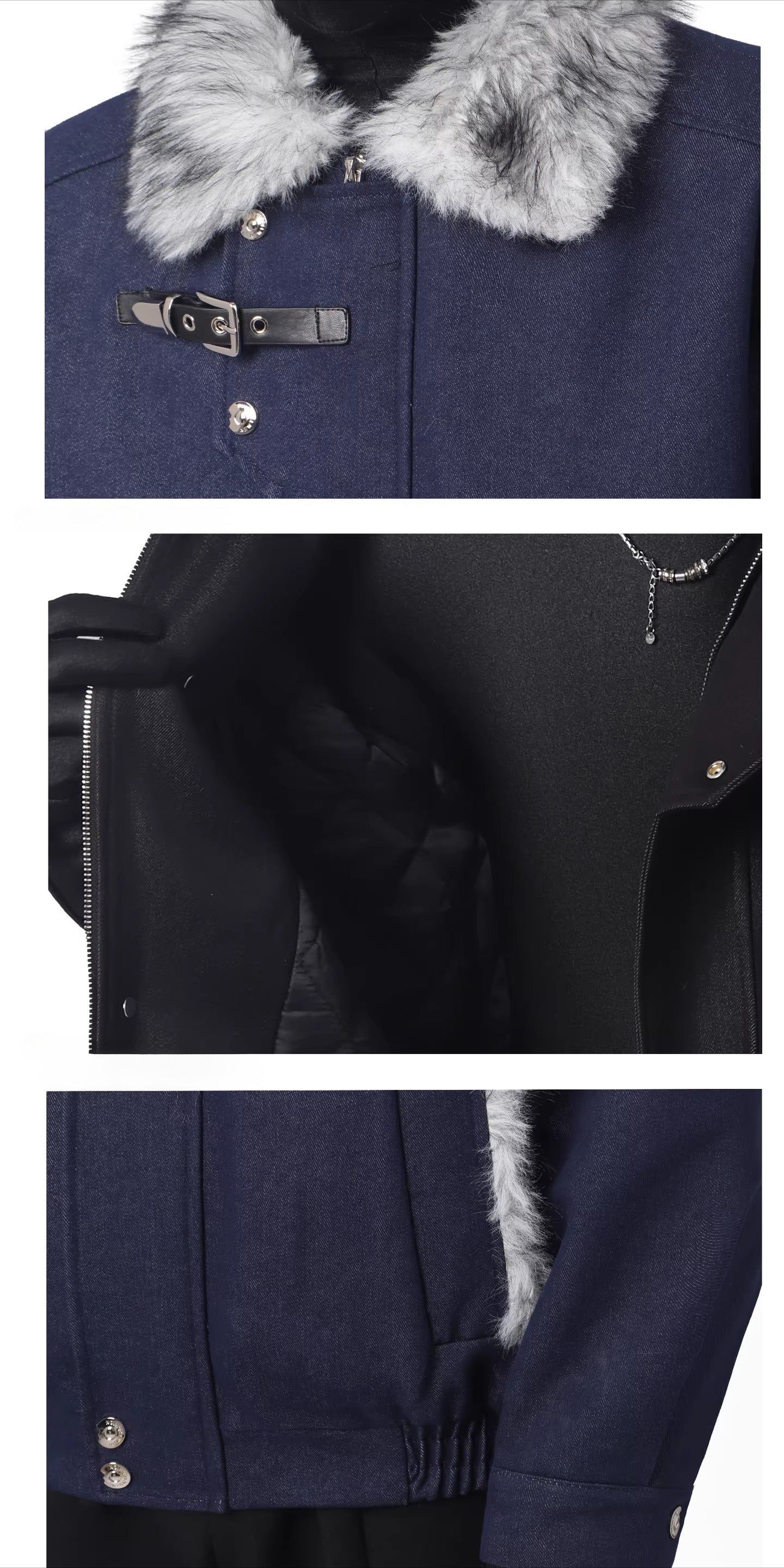 Denim fur collar locomotive cotton jacket FE0705