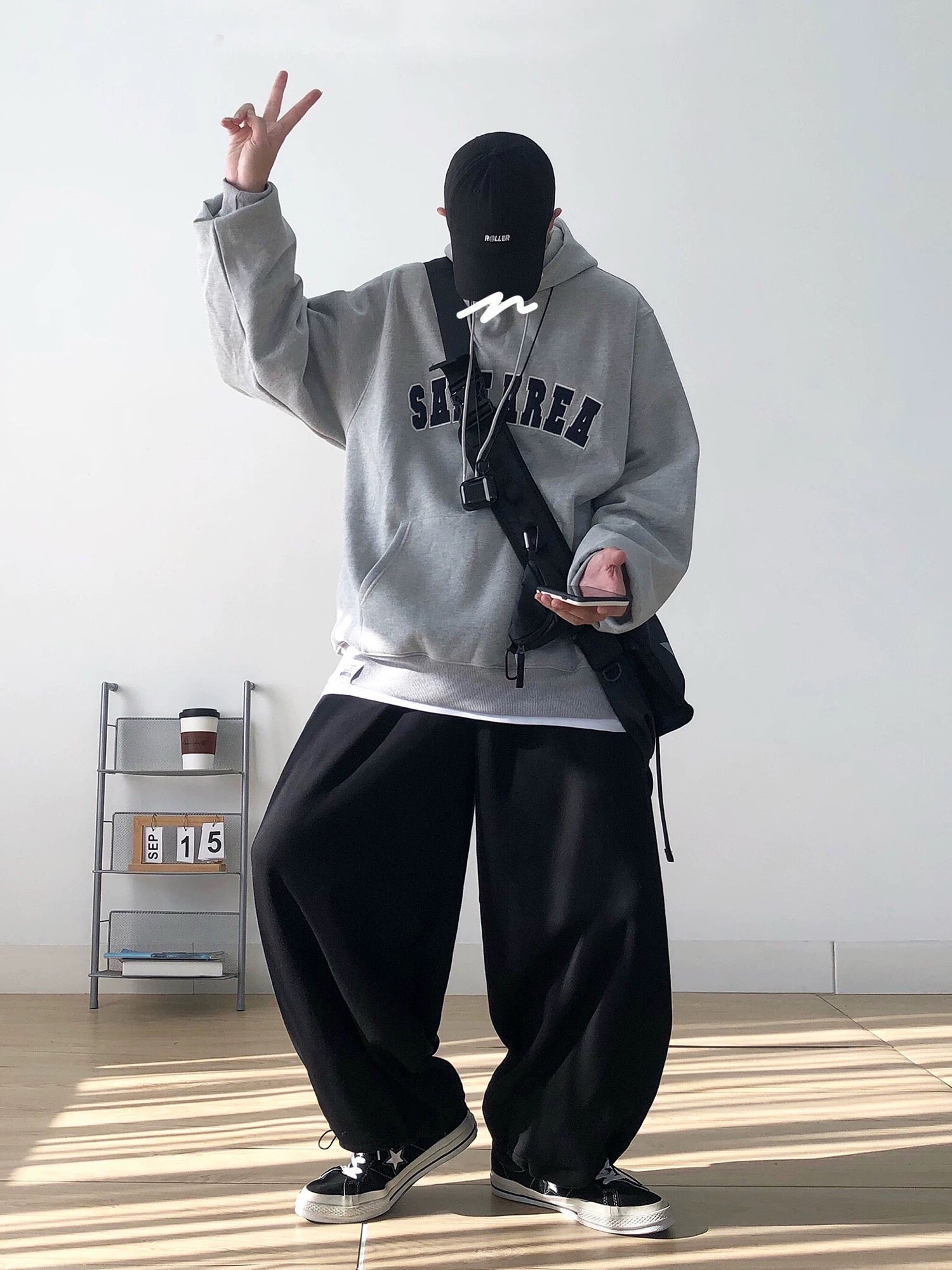 Embroidered Lettering Cityboy Hoodie, Thickened Gray Oversized Men's Sweatshirt for Autumn/Winter T0004