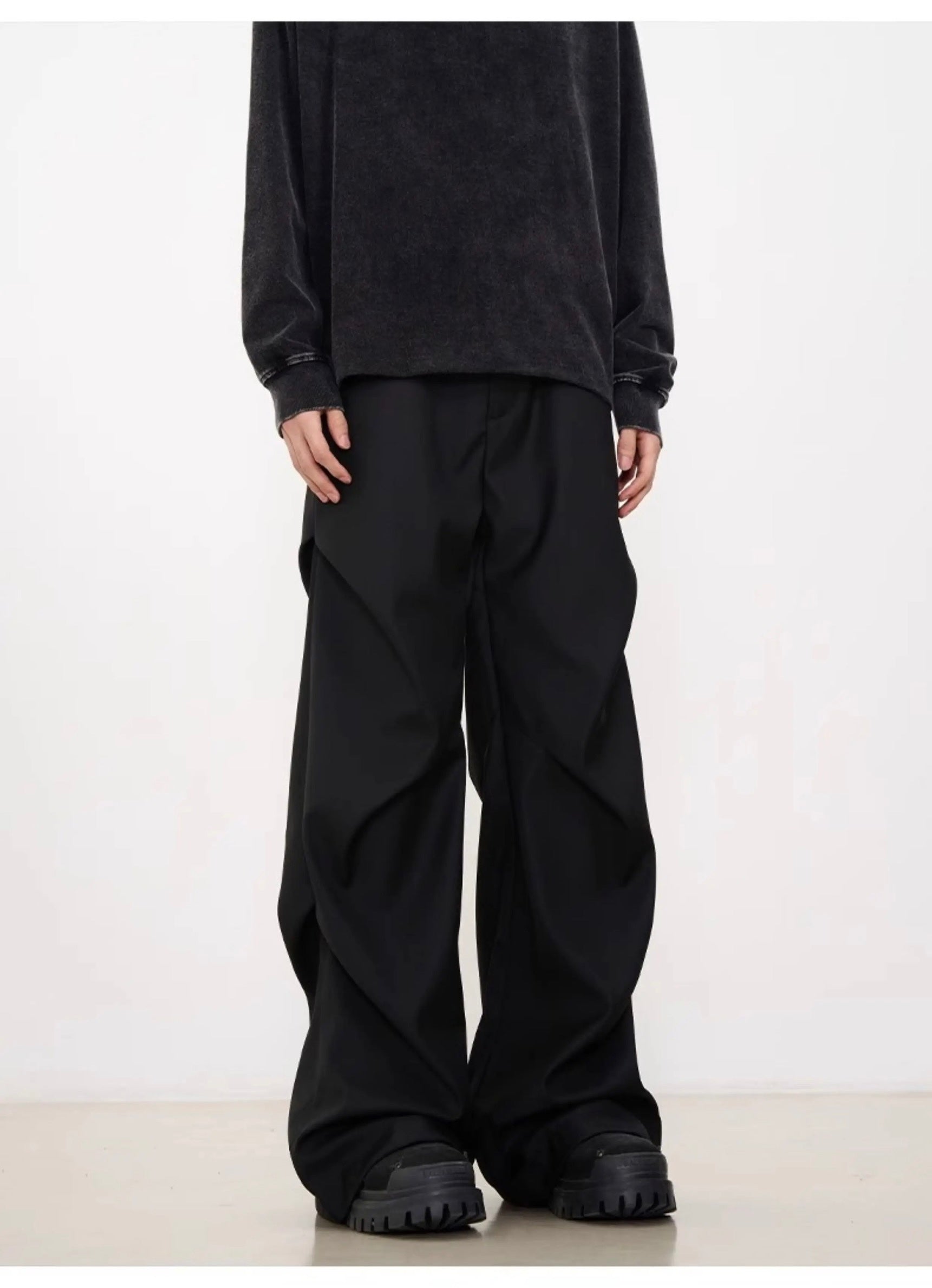 Men’s Pleated Dress Pants – Vintage American Loose Straight Trousers B0049