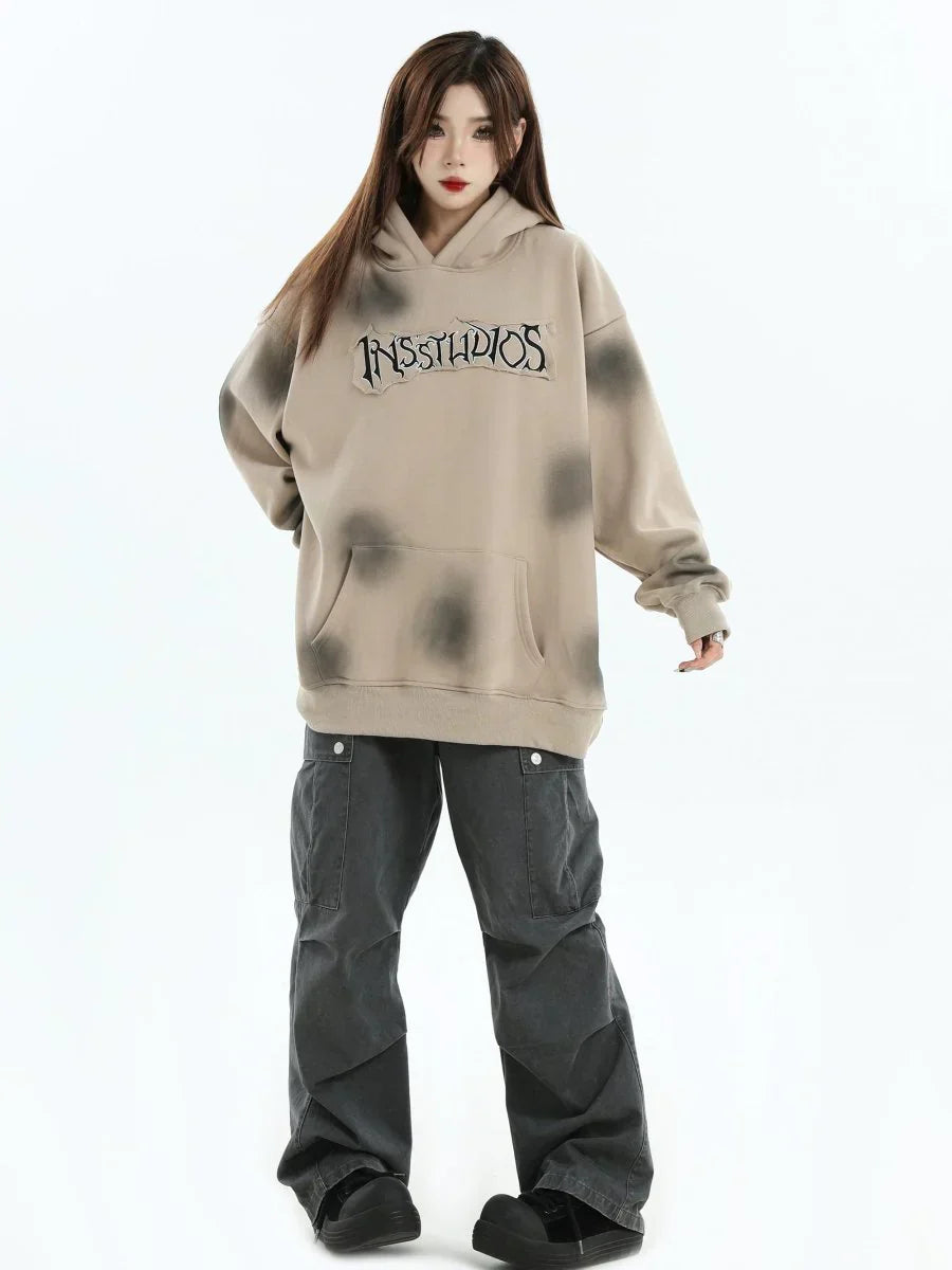 [INSstudios] SPRAY PAINT LOGO LOOSE HOODIE S0206