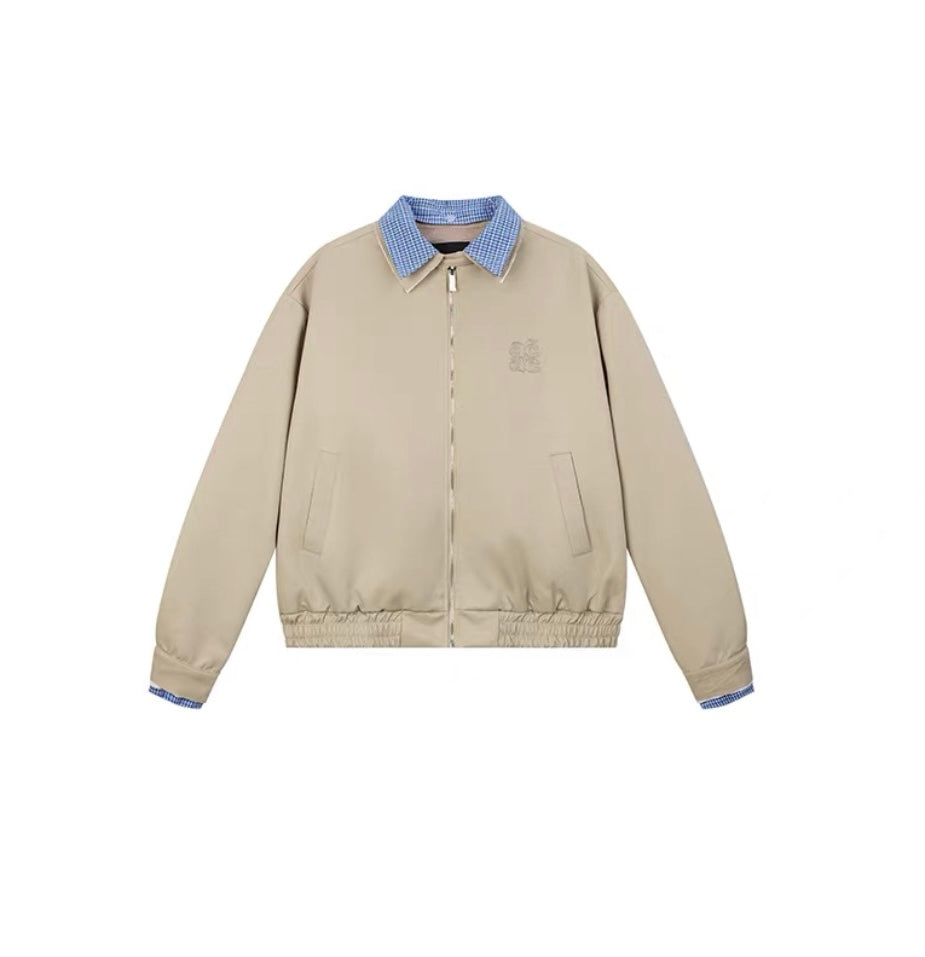 Men’s Vintage Plaid Patchwork Collar Jacket – Retro Short Street Outerwear T0062