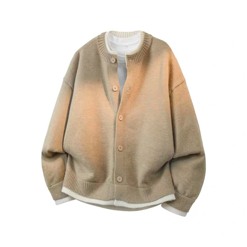 Men’s Japanese Vintage Layered Button Knit Sweater – Retro Street Casual Pullover S0044