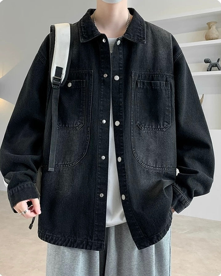 Men’s Vintage Distressed Denim Jacket – American Retro Streetwear Outerwear S0058