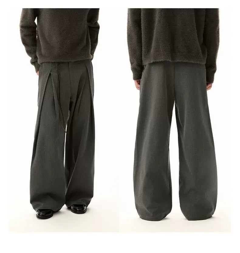 Men’s Pleated A-Line Flare TR Trousers – 3D Wide-Leg Tailored Street Pants B0072