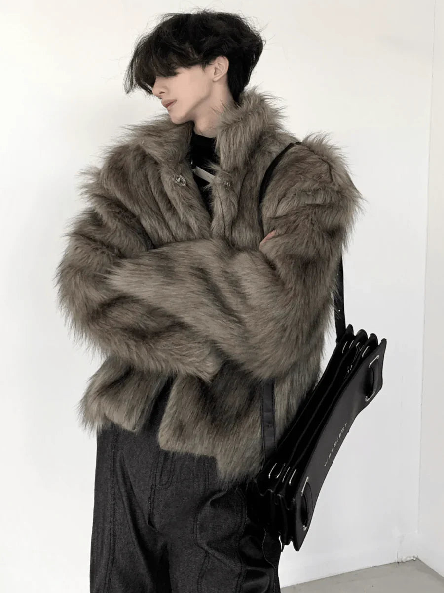 LONG HAIRY SHORT SECTION FAUX FUR COAT T0113