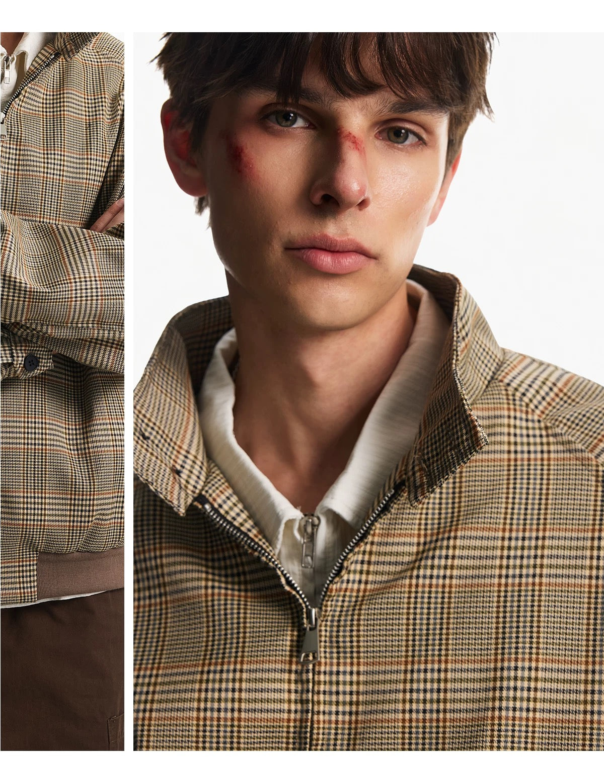 Men’s Houndstooth Harrington Jacket – American Retro Preppy Street OuterwearT0067