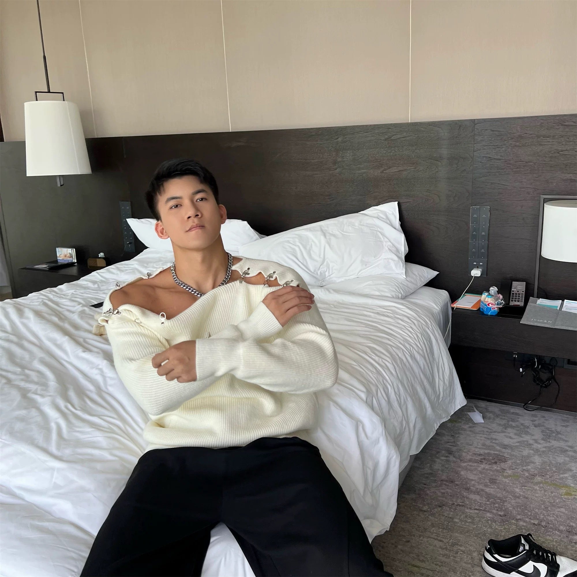 Suéter de punto con hebilla para hombre | Suéter holgado y cálido con estilo urbano T0056