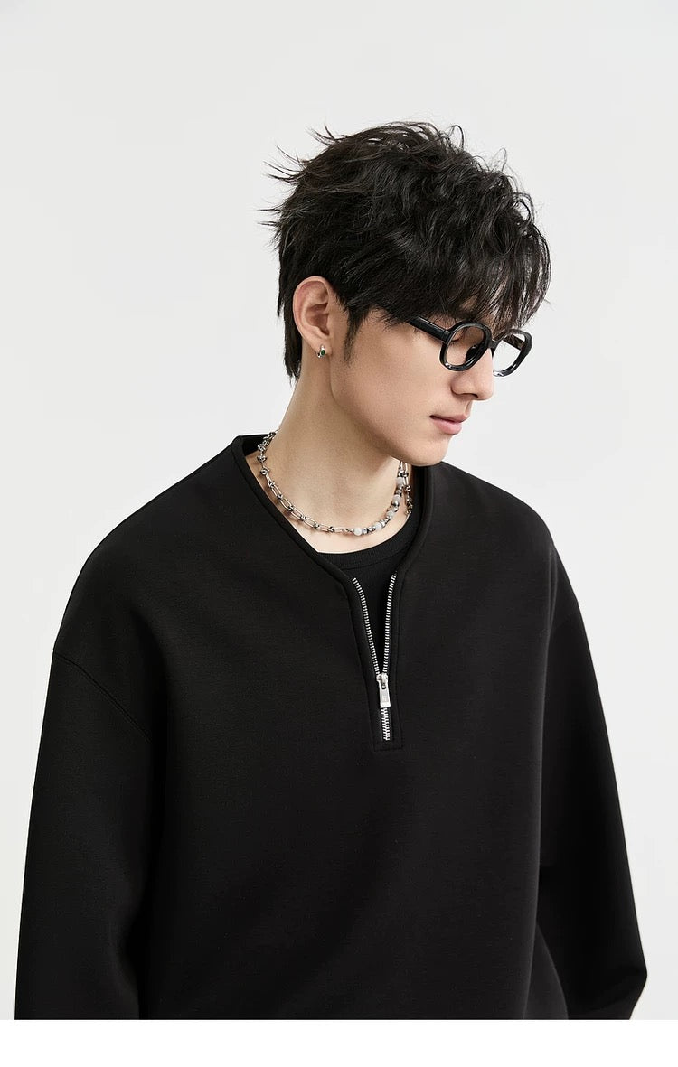 Sudadera de manga larga antiarrugas para hombre con diseño de media cremallera - Jersey holgado T0051