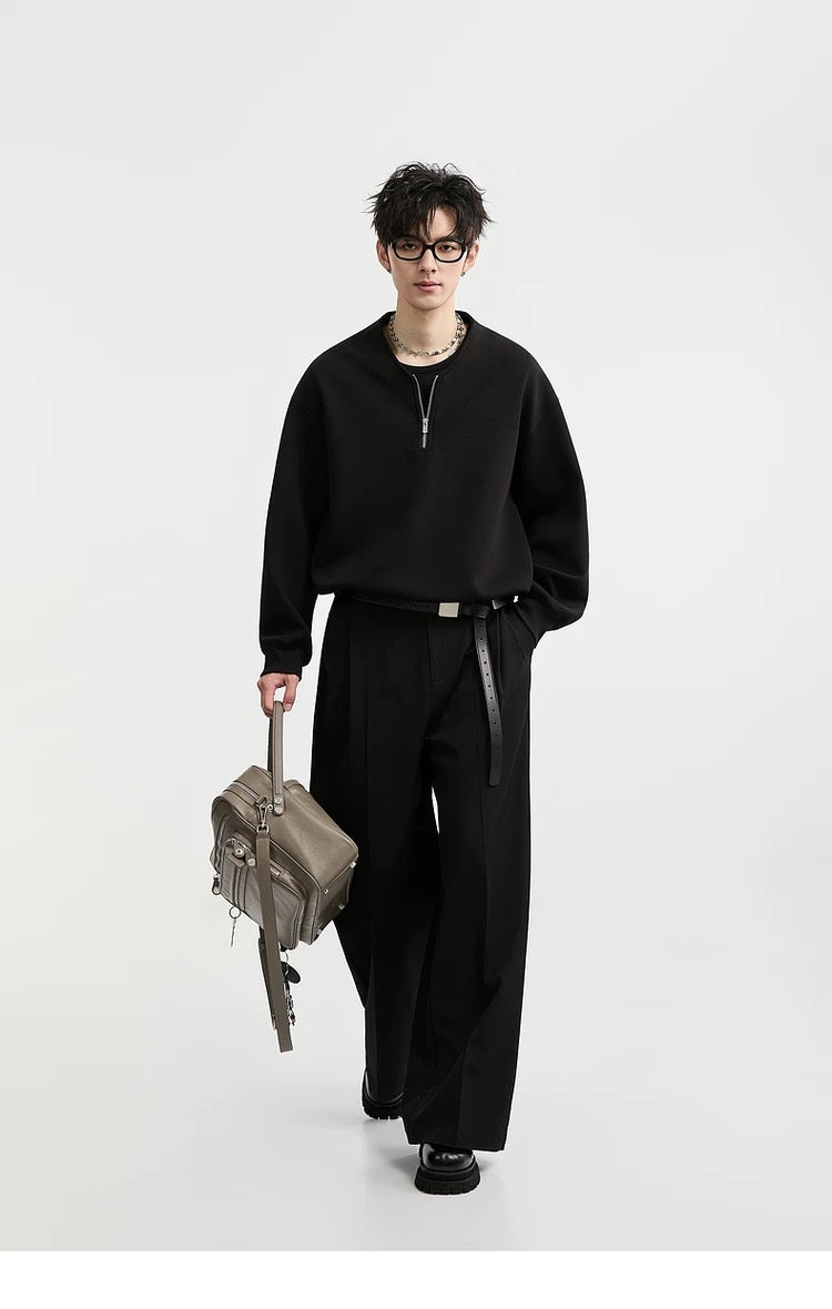 Sudadera de manga larga antiarrugas para hombre con diseño de media cremallera - Jersey holgado T0051