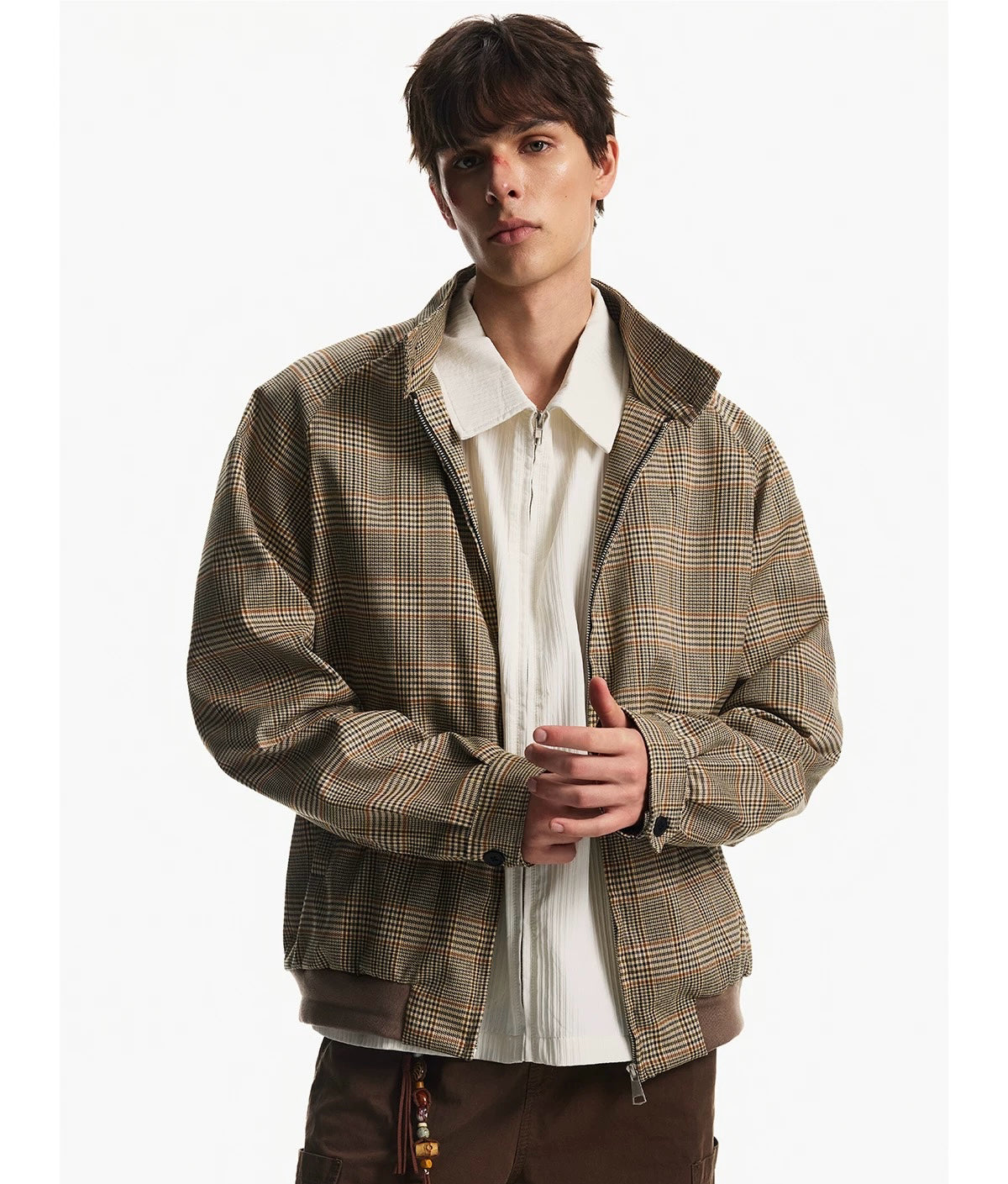 Men’s Houndstooth Harrington Jacket – American Retro Preppy Street OuterwearT0067