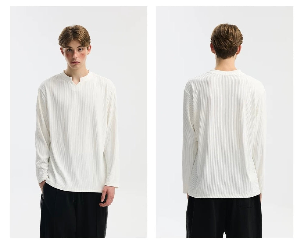 Camiseta de manga larga de color liso para hombre S0010