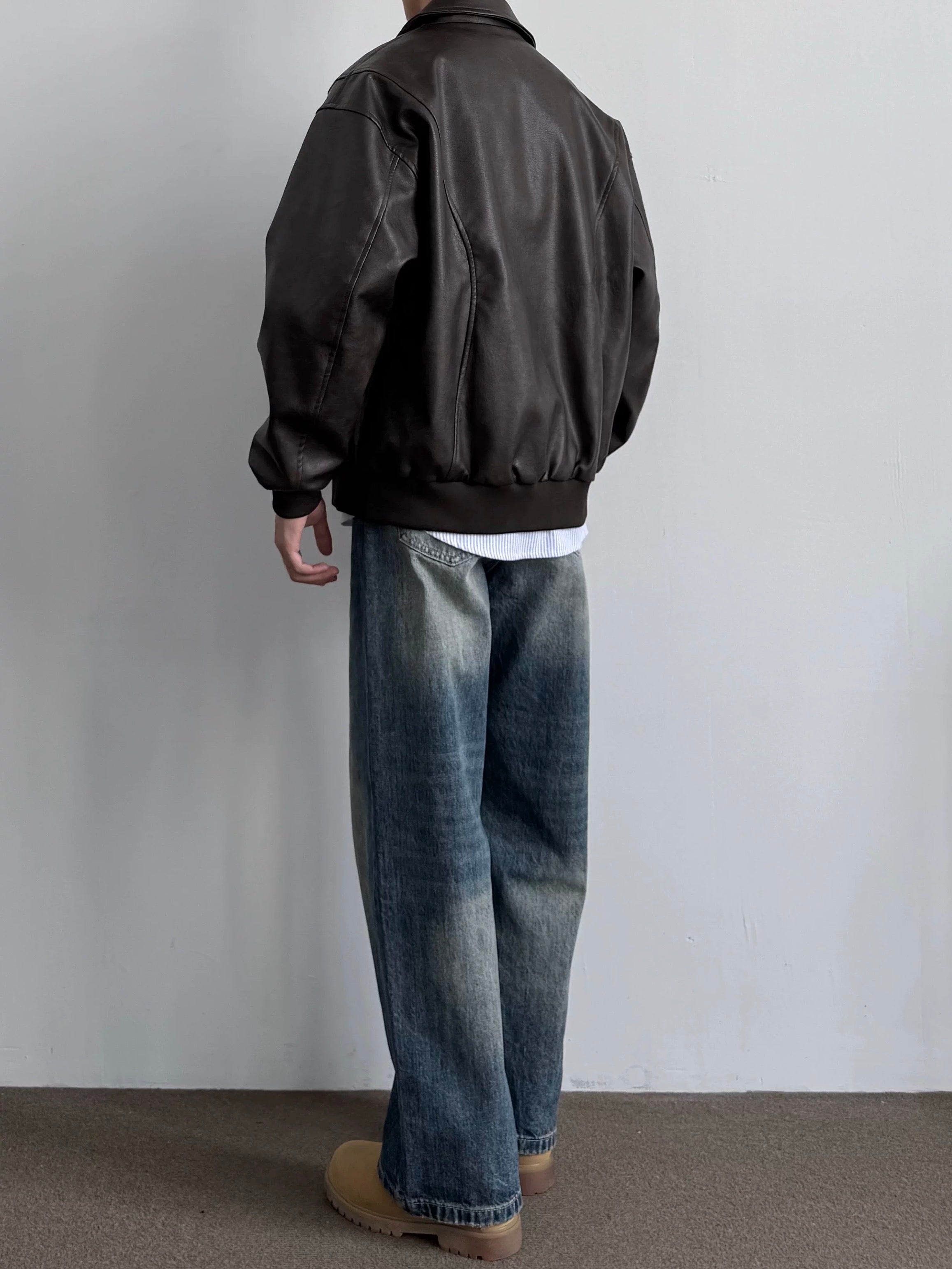 Matte Texture PU Leather Jacket - American Vintage Motorcycle Style for Men (Edgy Fall Casual Wear) T0032