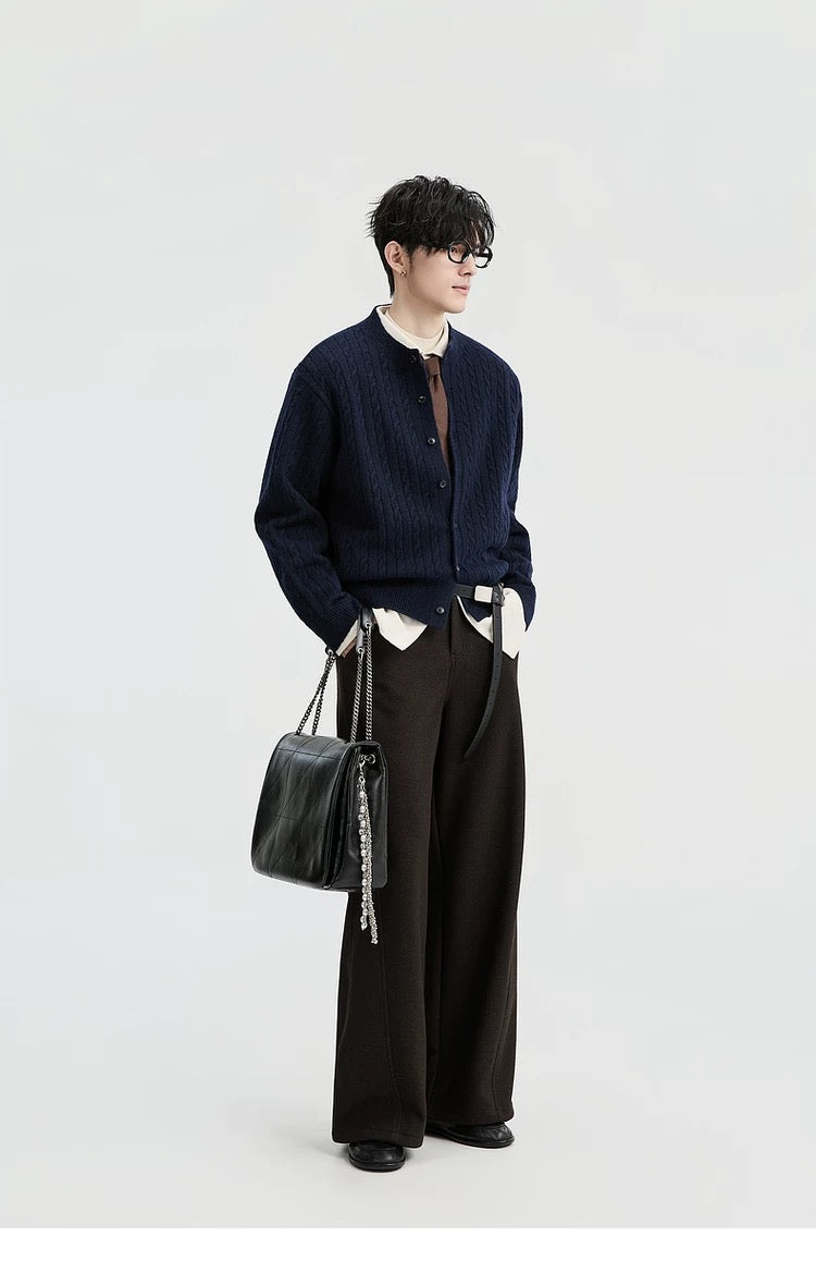 Jacquard Retro-Style Henry Neck Sweater Cardigan for Men - Wool-Blend Knitted Outerwear for Autumn & Winter T0038