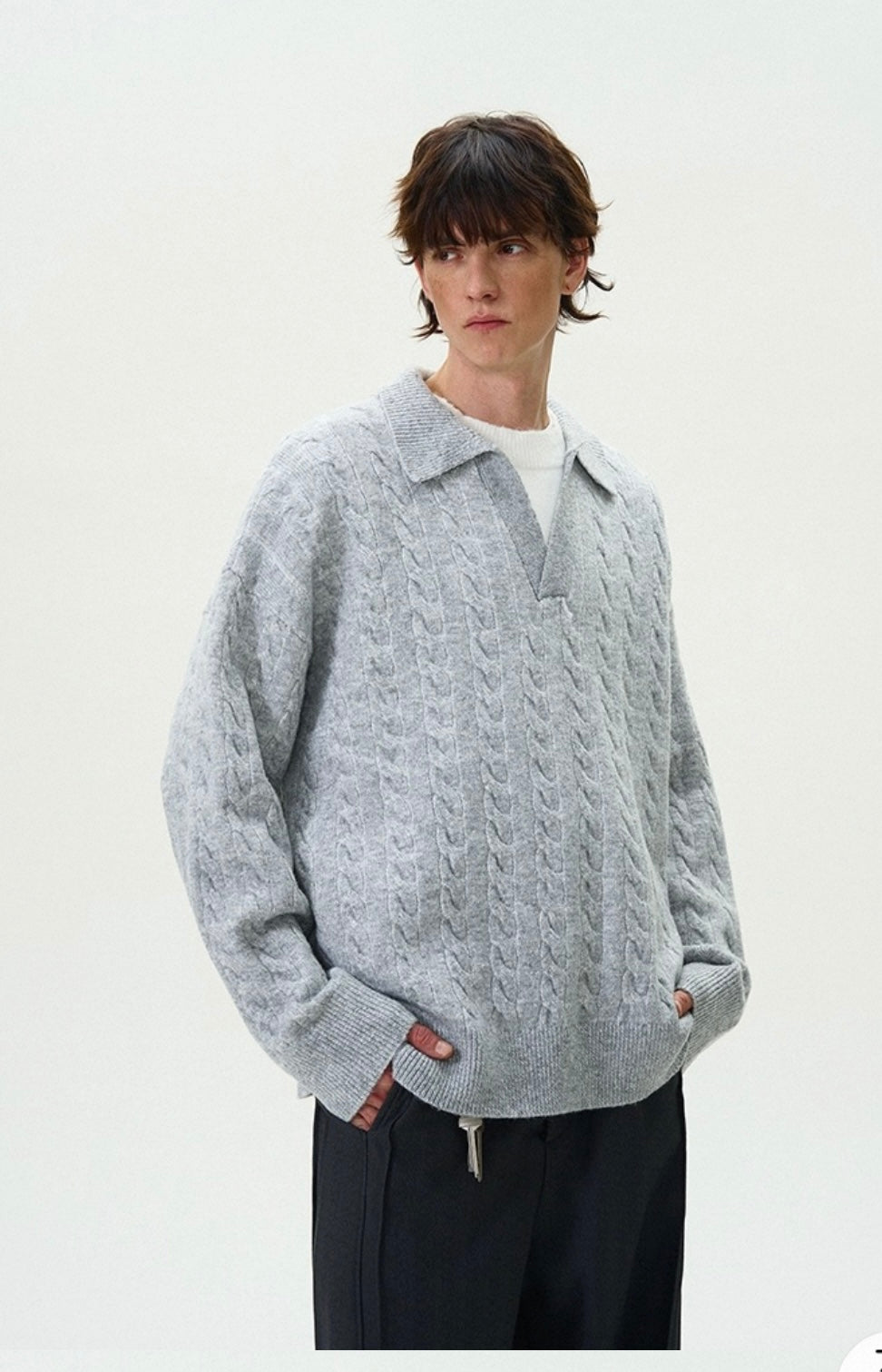 Men’s Vintage Cable Knit Layered Sweater – Retro Street Faux Two-Piece Pullover S0043