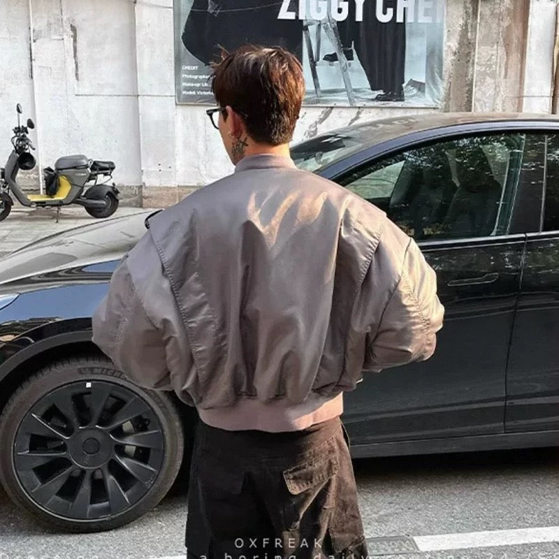 Men’s Cropped Bomber Puffer Jacket – American High Street Short Cotton Outerwear T0071