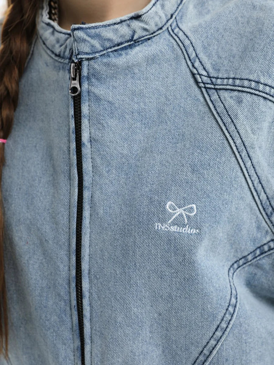 [INSstudios] WASHED DENIM JACKET ZIPPER T0099