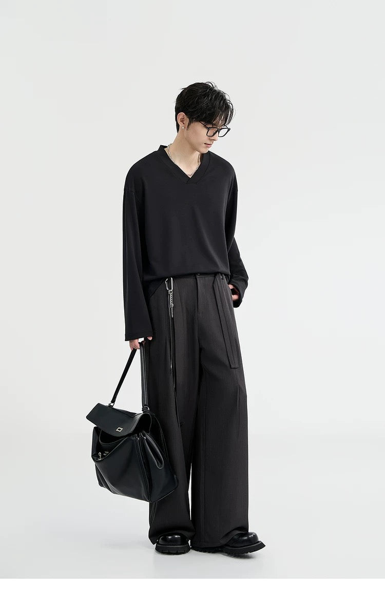 Belted Wide-Leg Trousers - Men's Spring/Autumn Loose-Fit Korean Style Casual Pants B0102