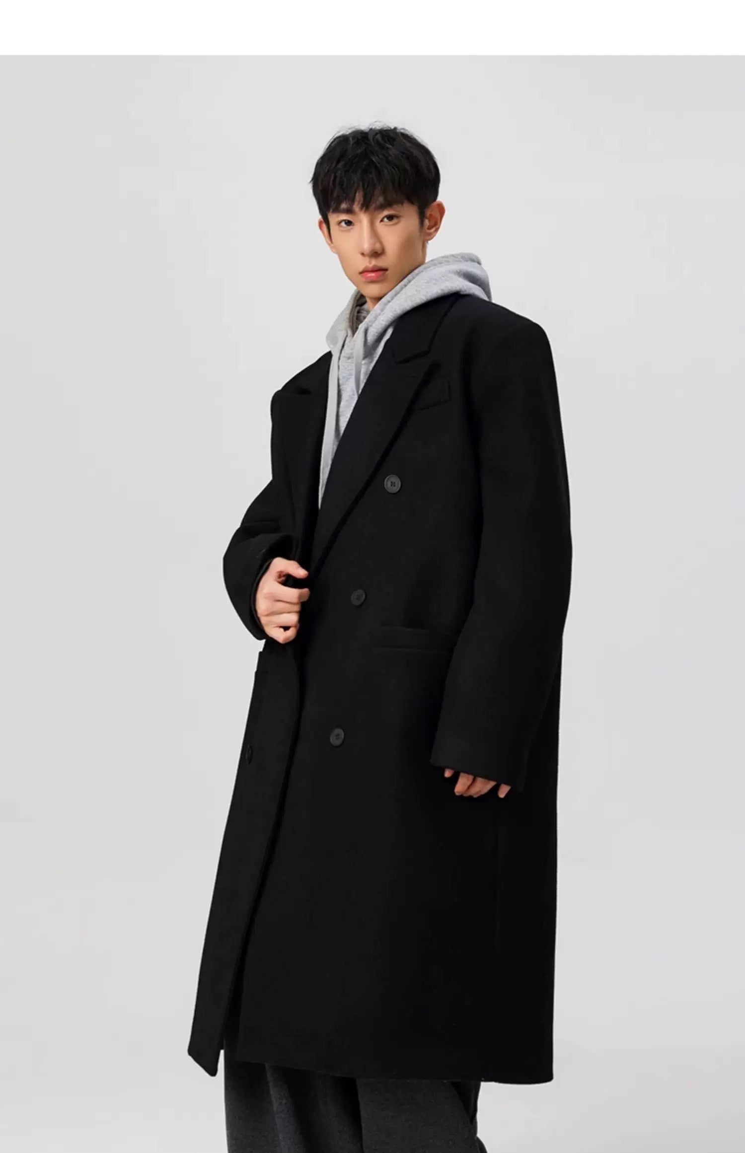 Men’s Long Wool Overcoat – American Vintage Street Tailored Winter Coat T0069