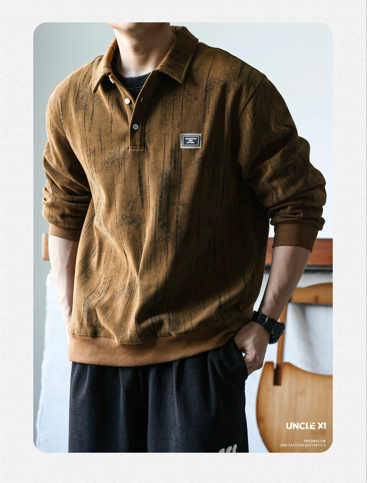 Men’s Long-Sleeve Cotton Polo – Streetwear Style S0016