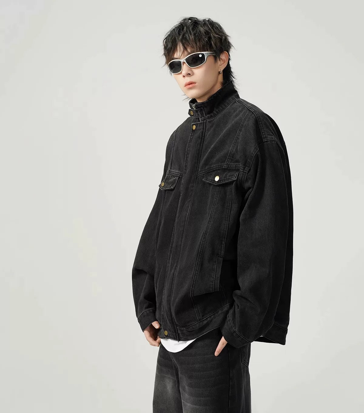 Men’s Vintage Washed Denim Jacket – American Retro Distressed Streetwear Outerwear T0046