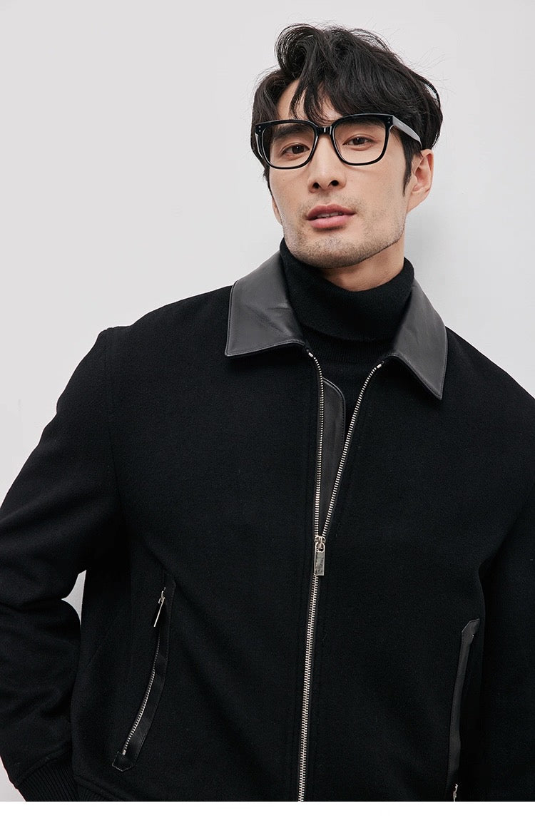 Chaqueta de aviador de piel auténtica – Bomber vintage americana con cremallera y cuello vuelto T0023