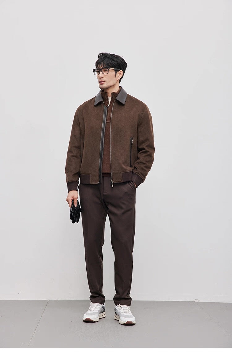 Chaqueta de aviador de piel auténtica – Bomber vintage americana con cremallera y cuello vuelto T0023