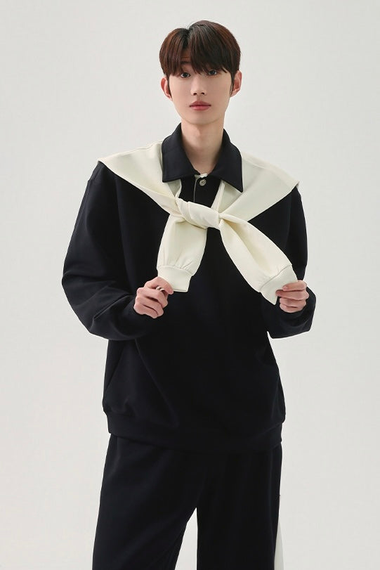 [FLAT ROOM] TWO-TONE COLLAR SWEATSHIRT + PANTS SET S0207