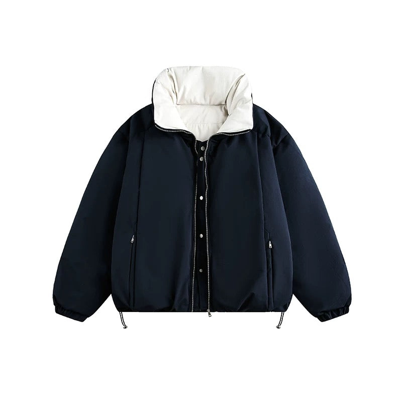 Men’s White Duck Down Stand Collar Puffer Jacket – Minimal Warm Winter Outerwear T0140