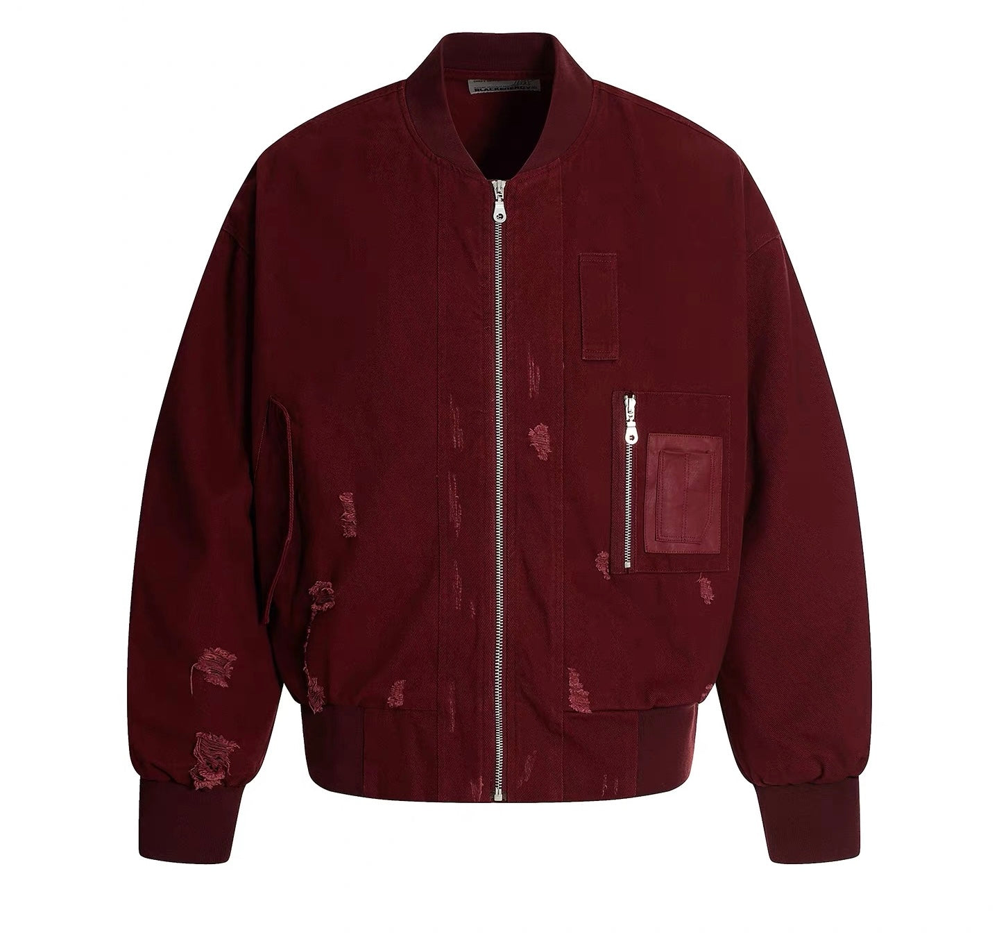 Men’s Burgundy MA-1 Distressed Bomber Jacket – Vintage American Street Baseball Style T0059