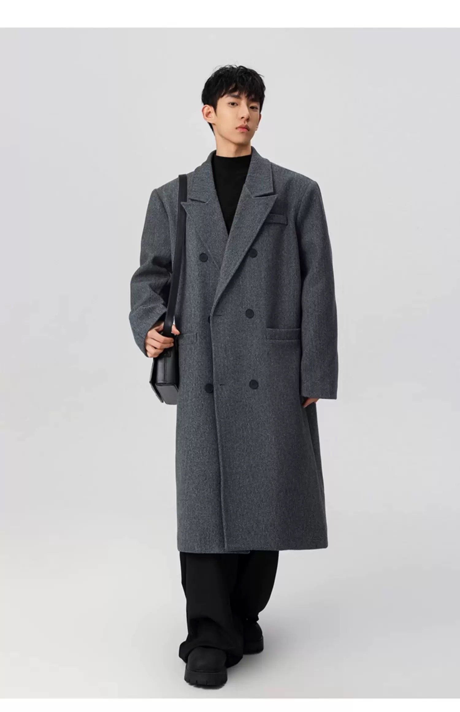 Men’s Long Wool Overcoat – American Vintage Street Tailored Winter Coat T0069