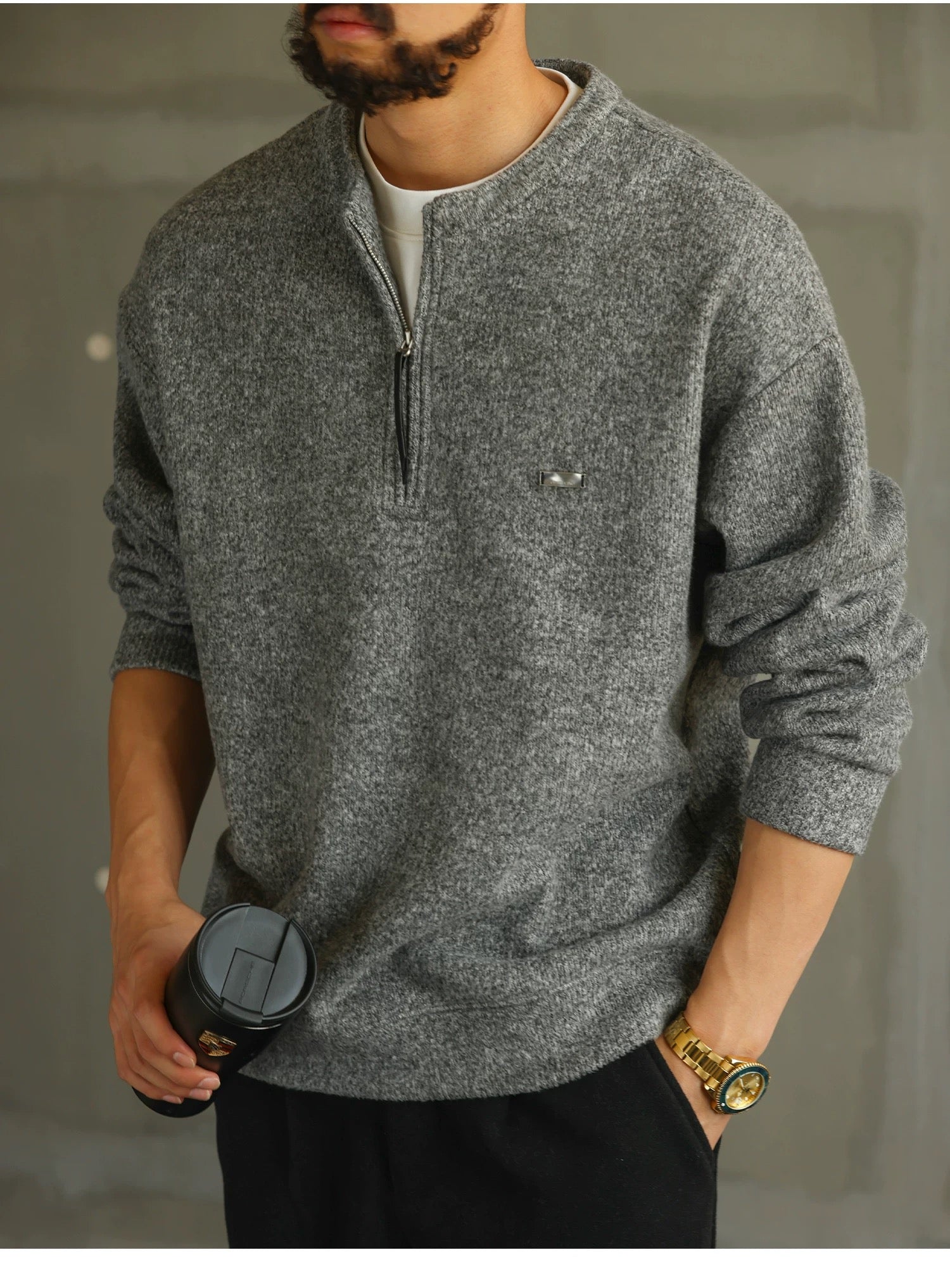 Men’s Zip-Up Knit Cardigan Sweater S0022