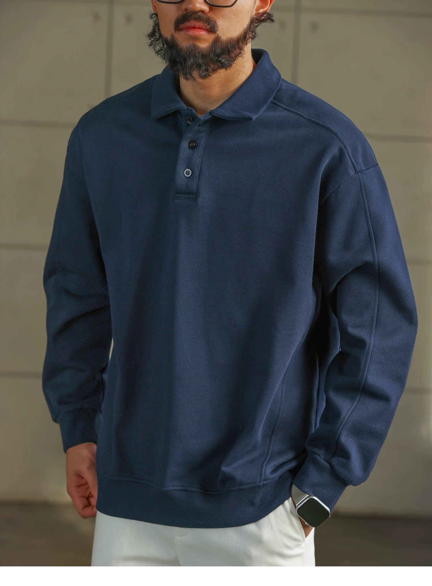 Men’s Long-Sleeve Cotton Polo – Streetwear Style S0017