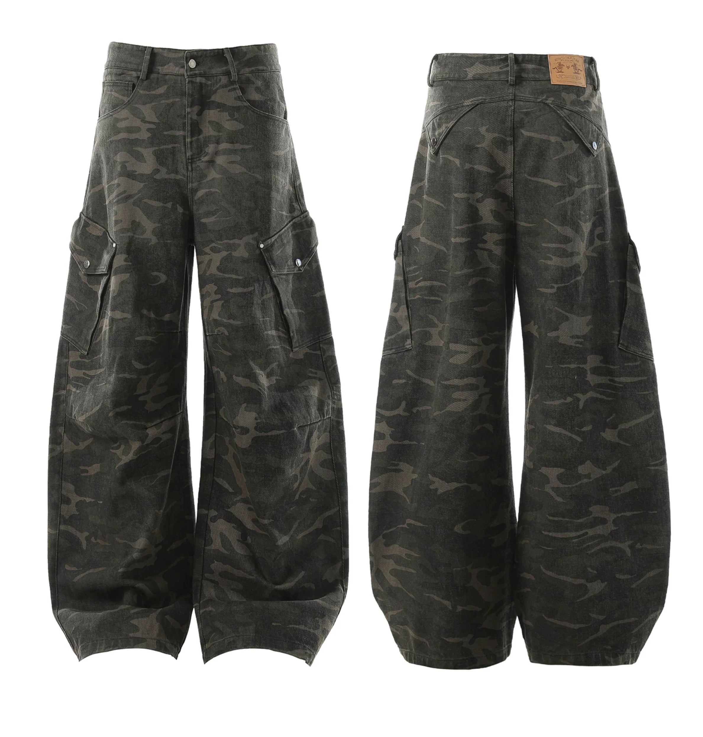 Men’s Camo Multi-Pocket Cargo Jeans – American Street Utility Denim Pants B0068
