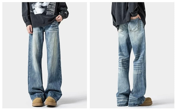 Men’s Lightning Flare Jeans – American Retro Street Denim Pants B0076