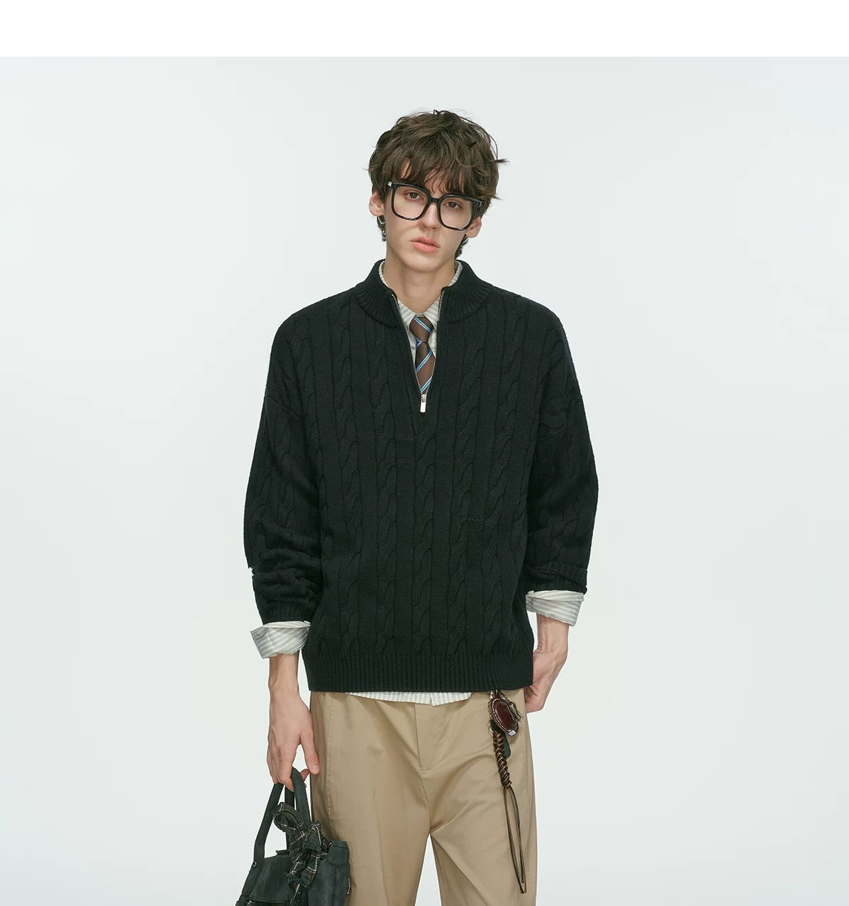 Men’s Old Money Half-Zip Cable Knit Sweater – Vintage Preppy Pullover Knitwear S0048