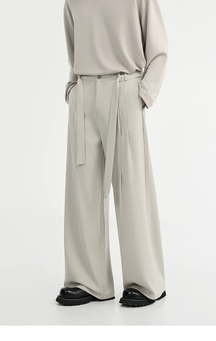 Belted Wide-Leg Trousers - Men's Spring/Autumn Loose-Fit Korean Style Casual Pants B0102