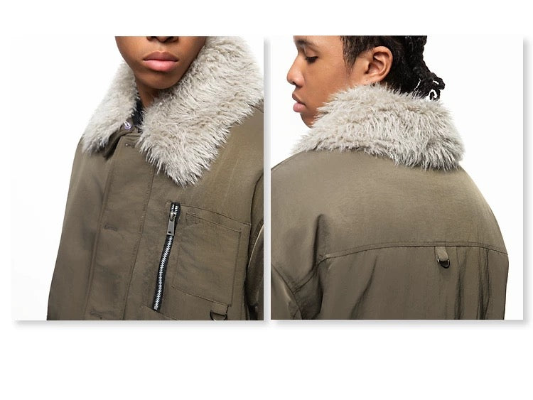 Men’s Detachable Fur Collar Padded Jacket – American Retro Winter Street Outerwear T0055