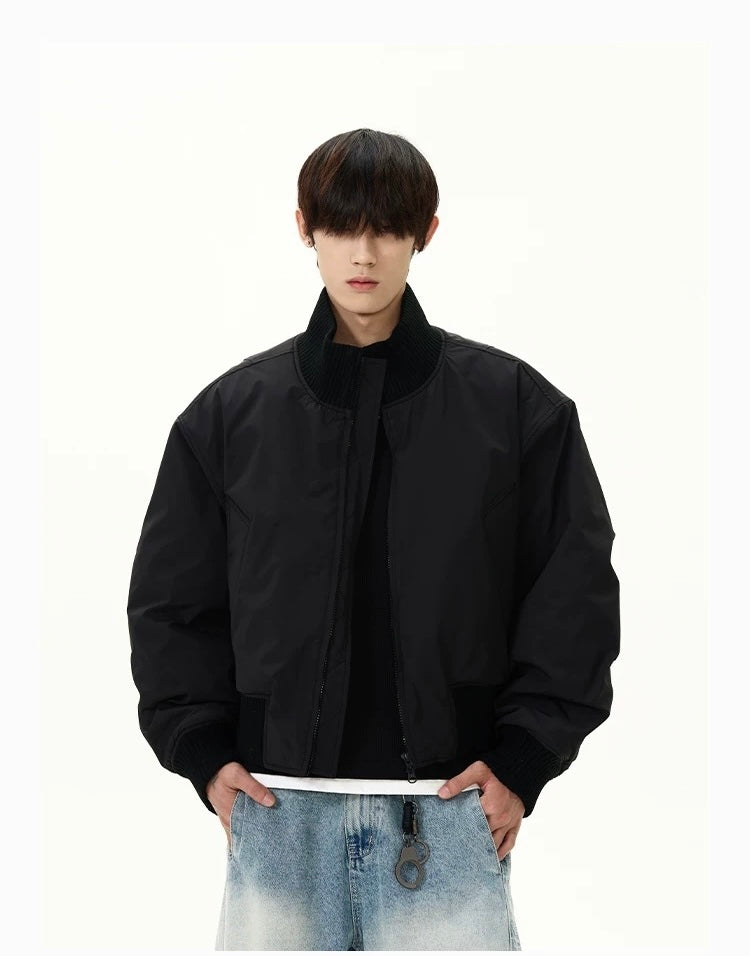 Men’s Short Padded Bomber Jacket – American Retro Street Winter Coat T0054