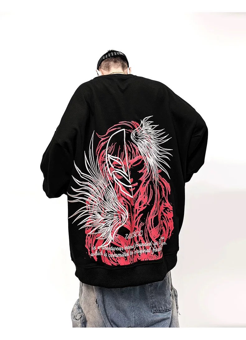 Sudadera holgada de anime para hombre, estilo streetwear, con cuello redondo y estampado gráfico, T0066