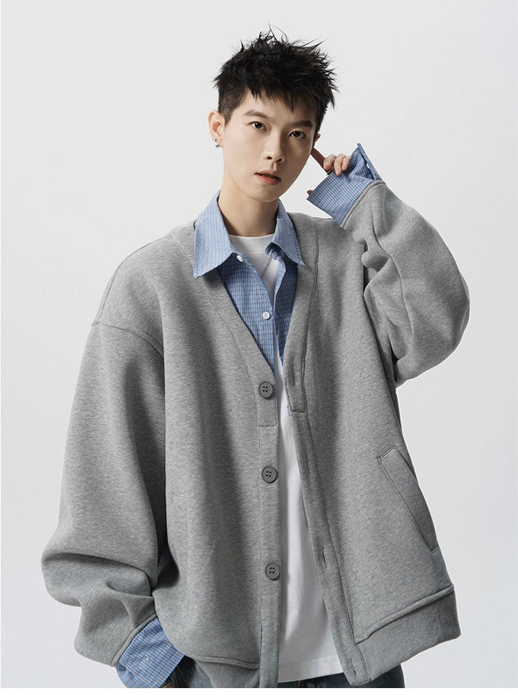 Cárdigan de punto gofre para hombre: Chaqueta estilo suéter vintage informal T0173