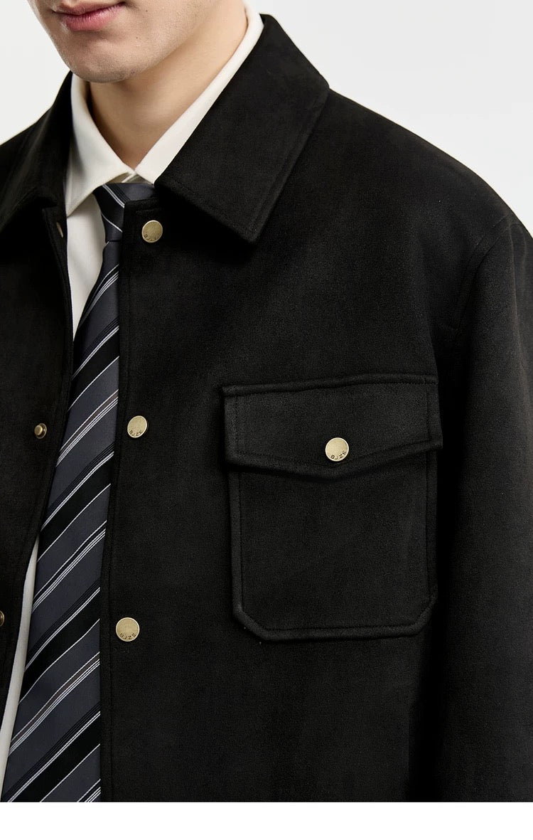 Chaqueta retro premium de ante sintético con solapa para hombre - Top corto informal para otoño T0039